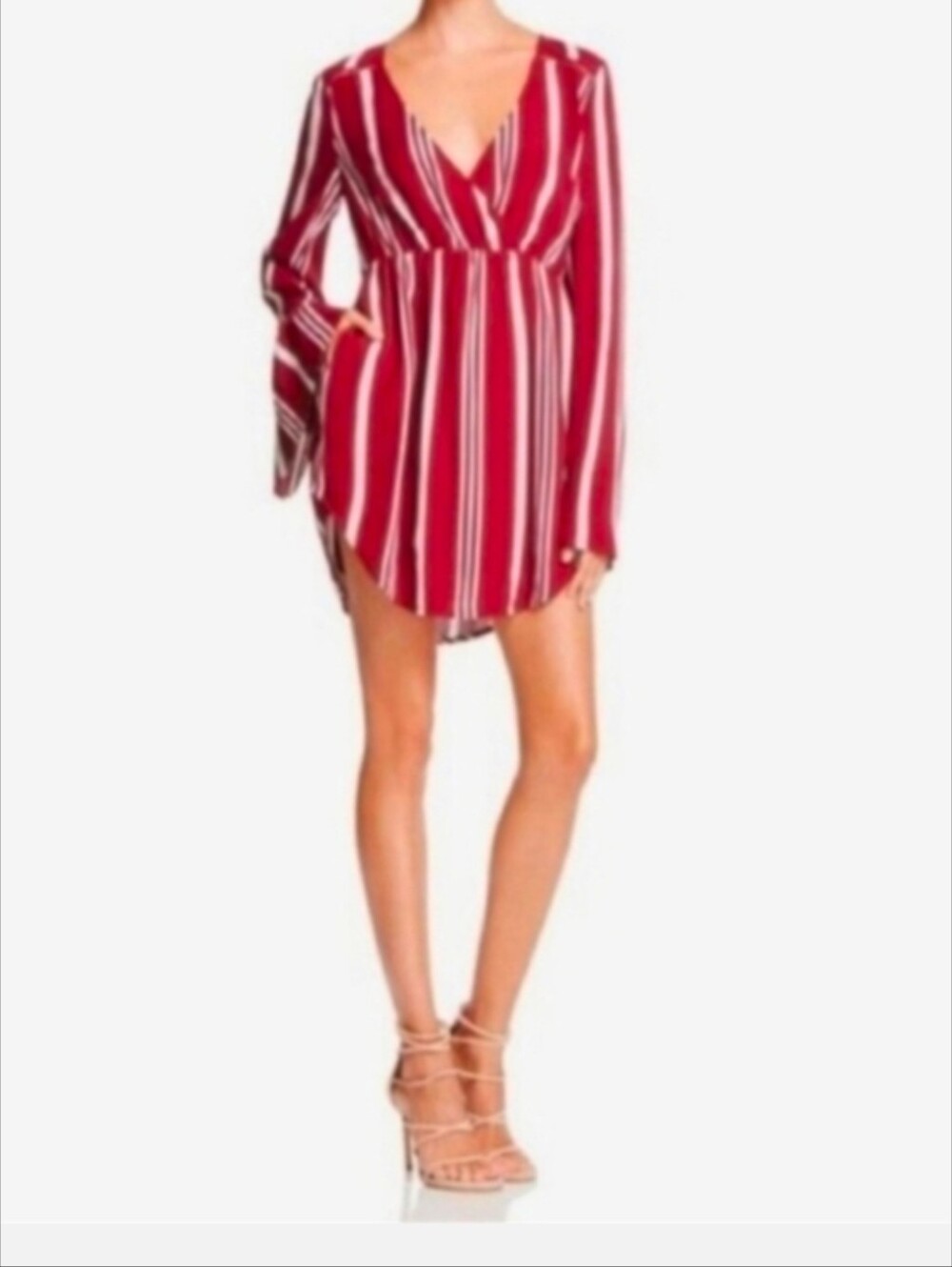 The Jetset Diaries Colonial Stripe Mini Dress Small Burgundy White Bell …